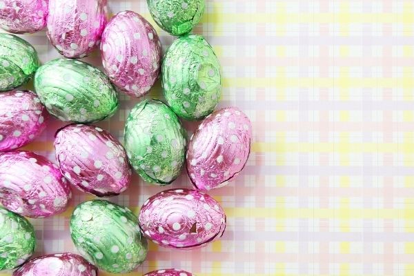Chocolate Easter eggs wrapped in foil